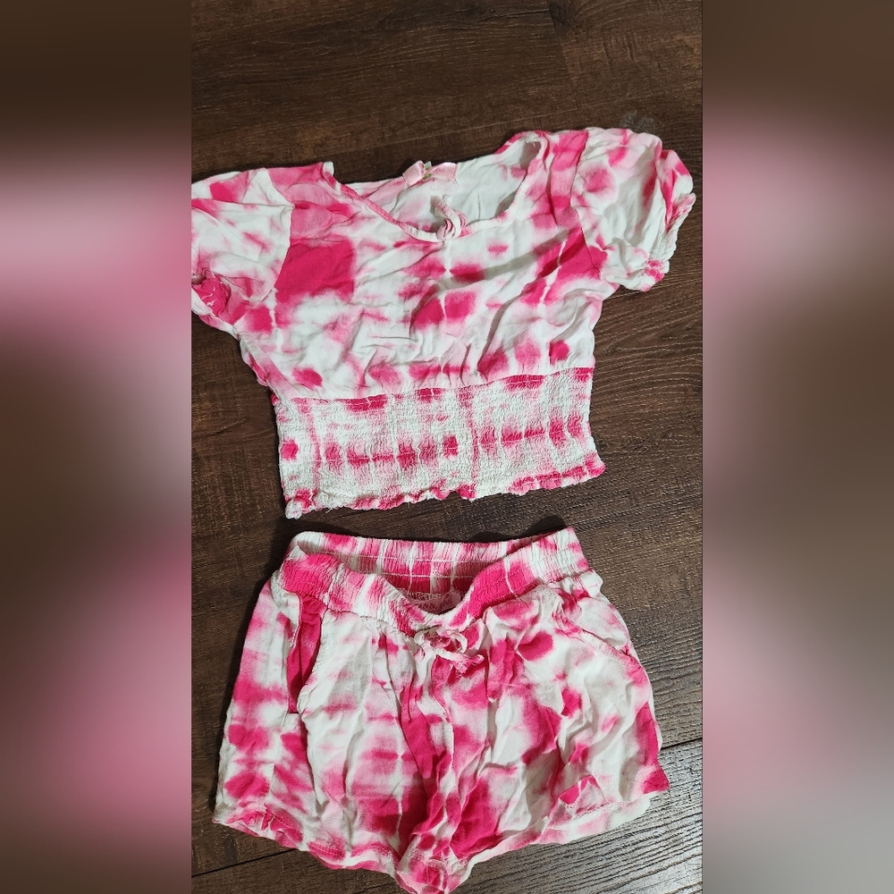 Pink Tie-Dye Crop Top and Shorts Set